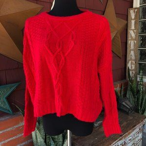 MUDD Red Crop Chunky Cable Knit Sweater Size L